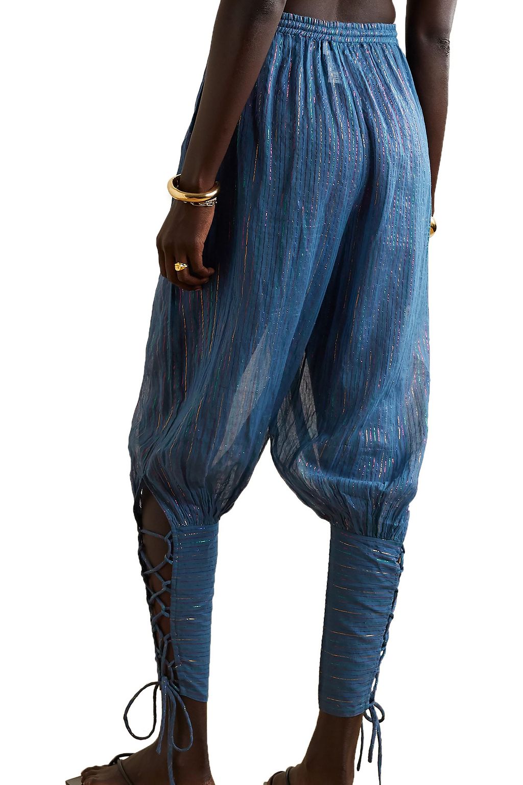 MIGUELINA Tara striped cotton and Lurex-blend tapered pants