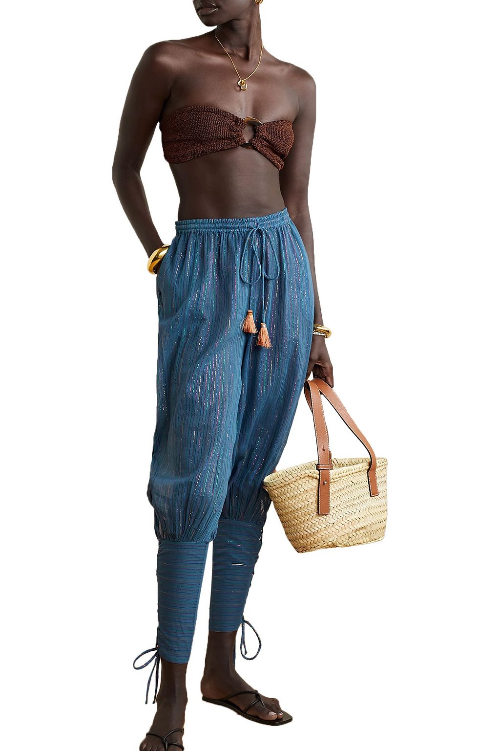MIGUELINA Tara striped cotton and Lurex-blend tapered pants