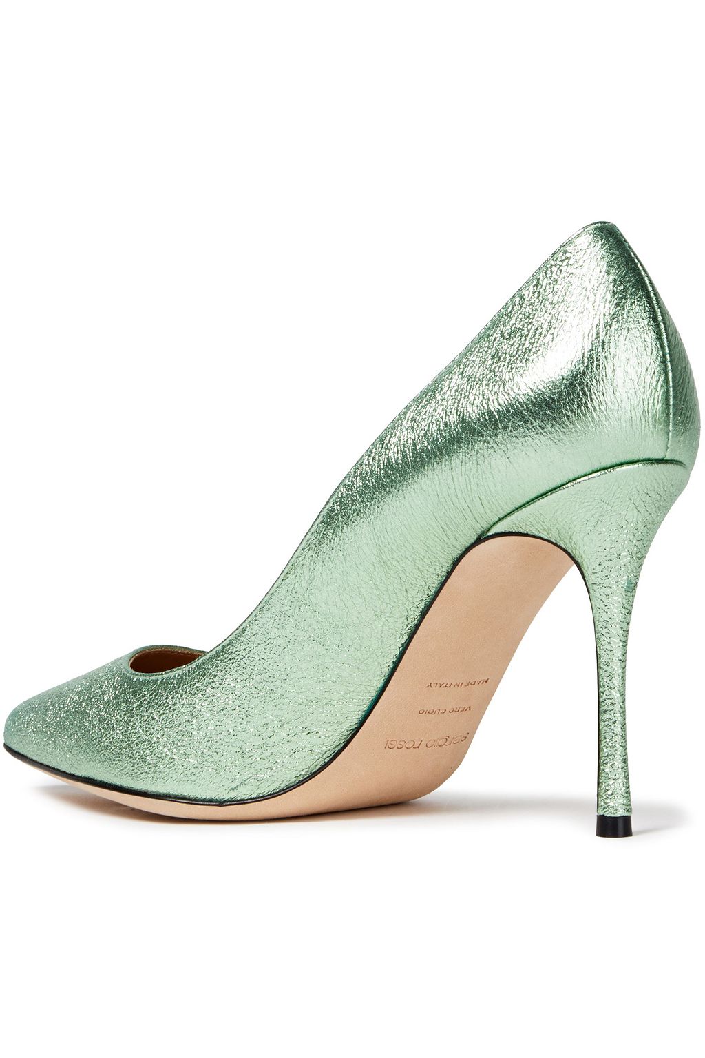 SERGIO ROSSI Glittered crinkled patent-leather pumps