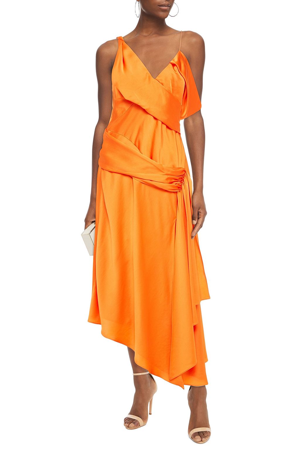 SIMKHAI Asymmetric draped satin midi dress