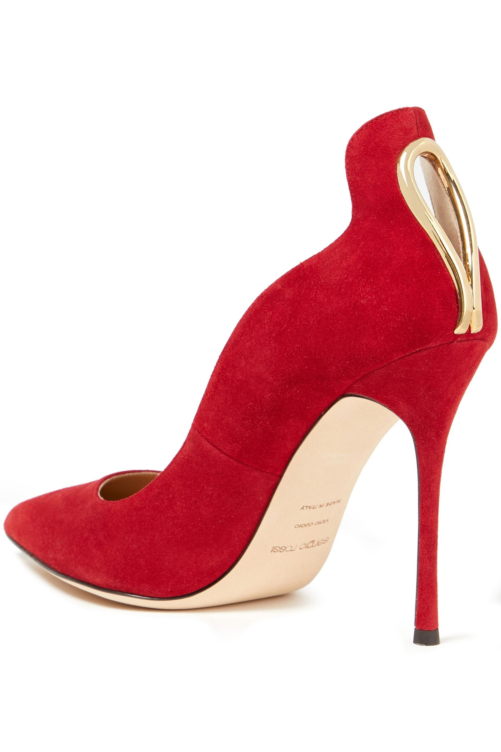 SERGIO ROSSI Embellished cutout suede pumps