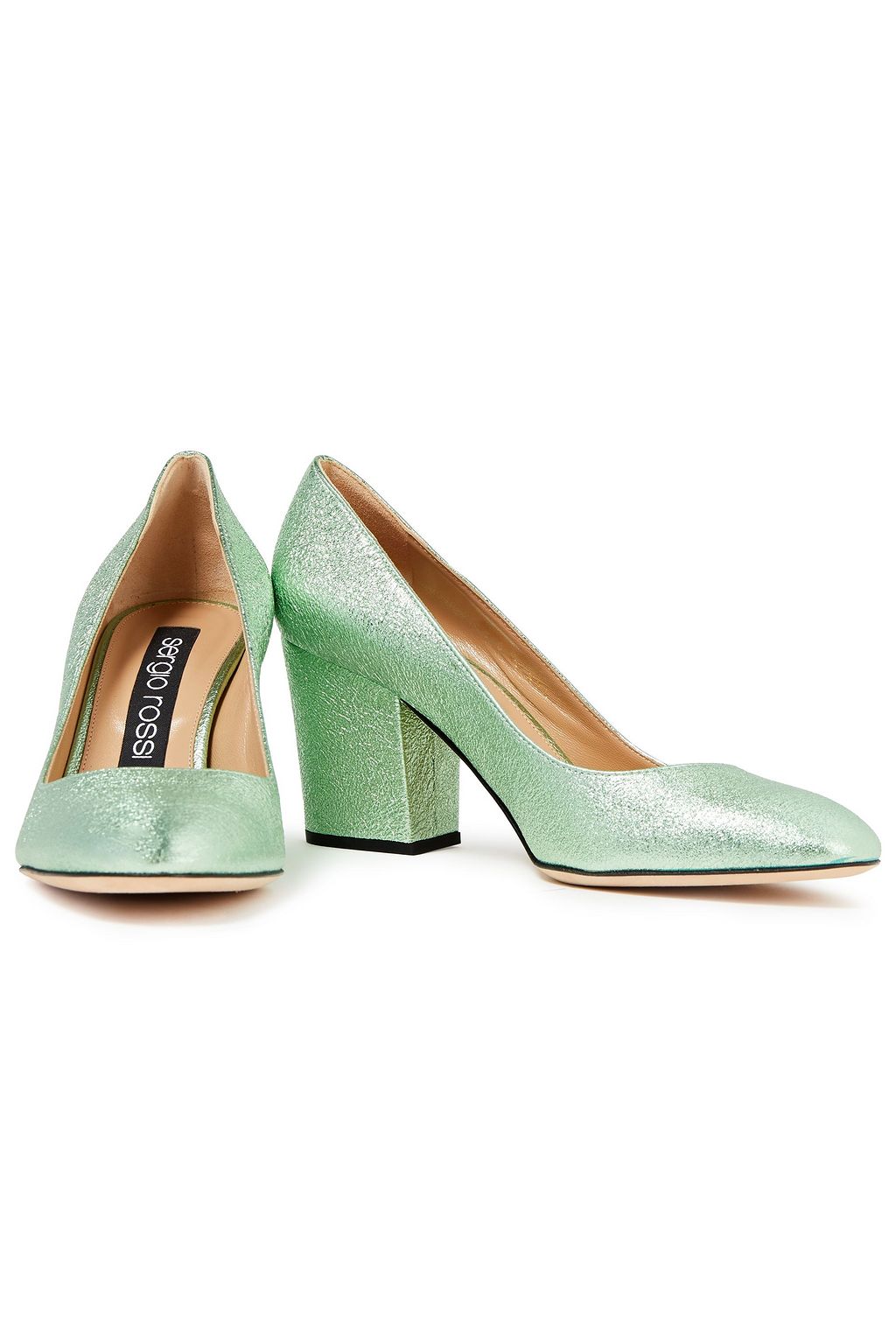 SERGIO ROSSI Metallic textured-leather pumps