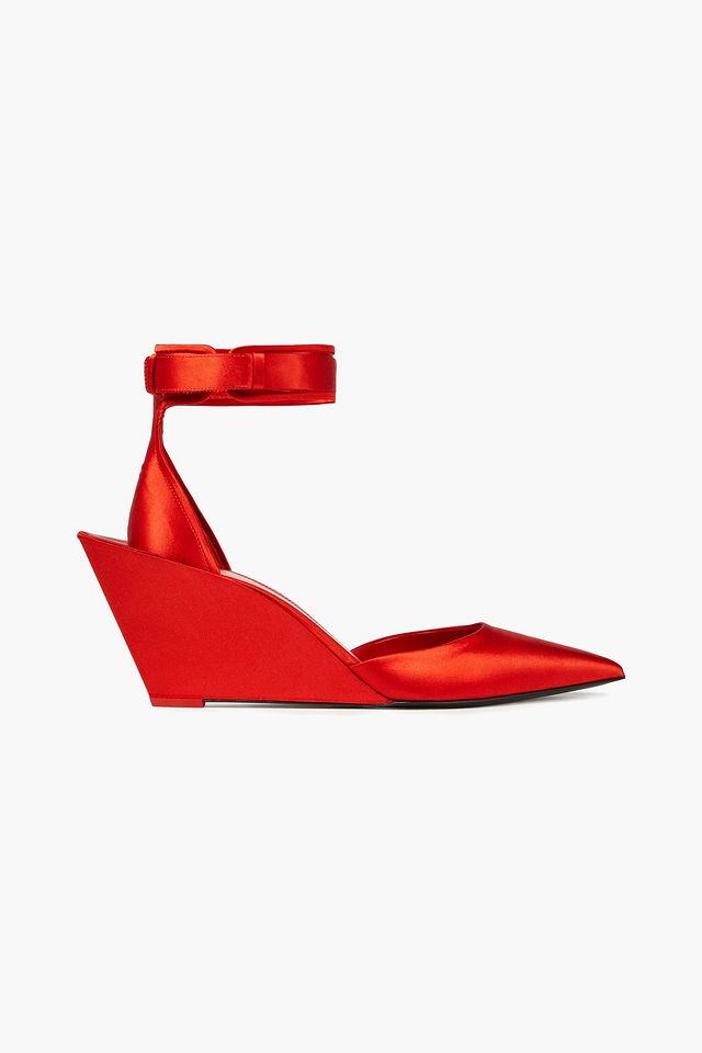 Satin wedge pumps