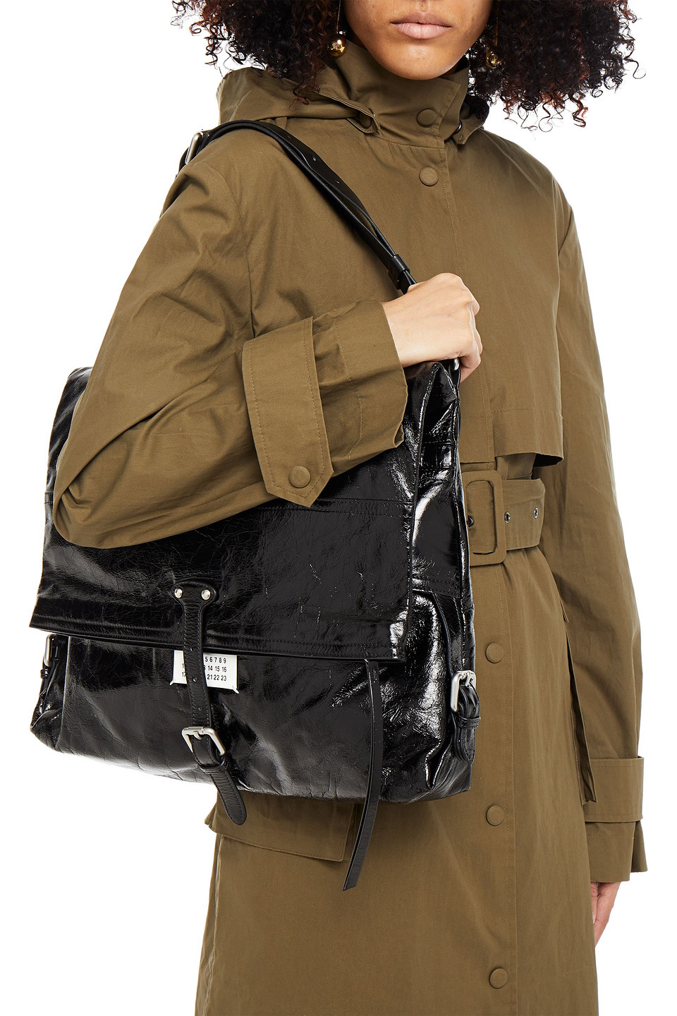 Click to view more detailed imagery on our partner's website Maison Margiela Crinkled Leather Shoulder Bag In Black