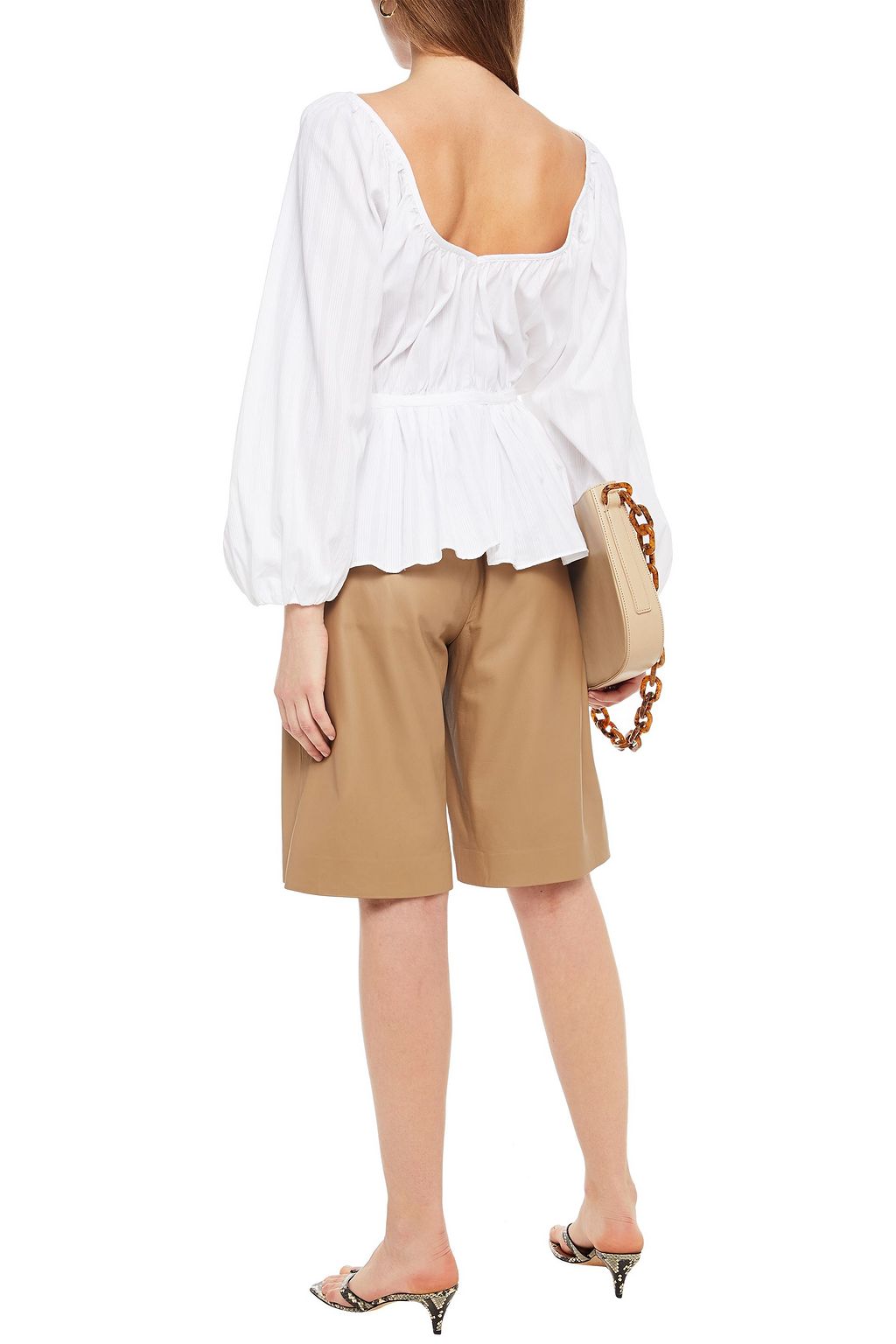 MARA HOFFMAN Maud organic cotton-jacquard peplum blouse
