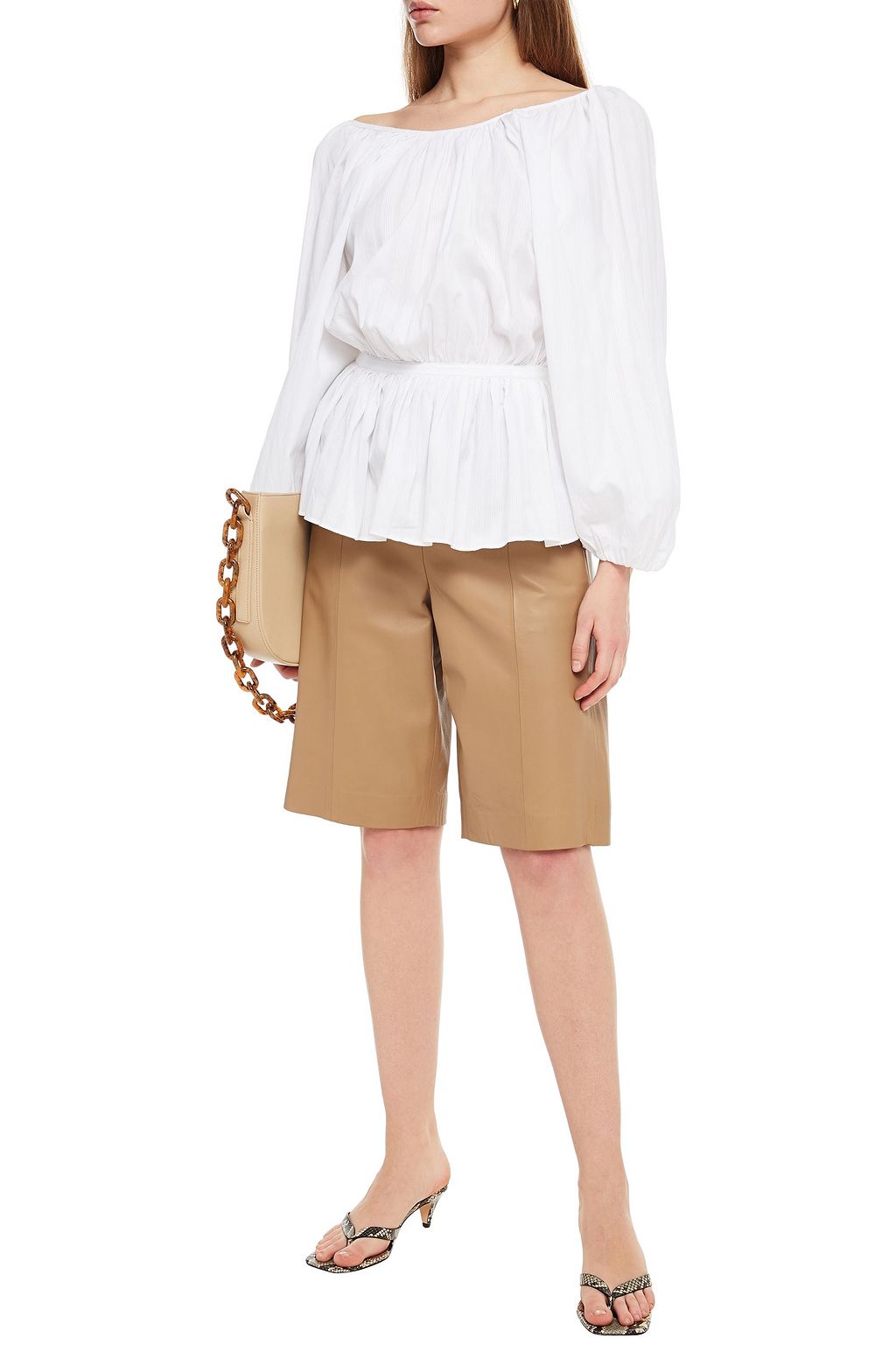 MARA HOFFMAN Maud organic cotton-jacquard peplum blouse