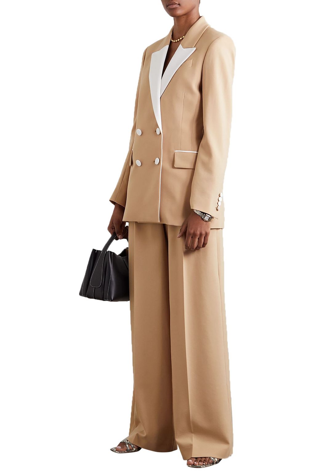 RACIL Two-tone double-breasted ottoman-trimmed wool-blend blazer