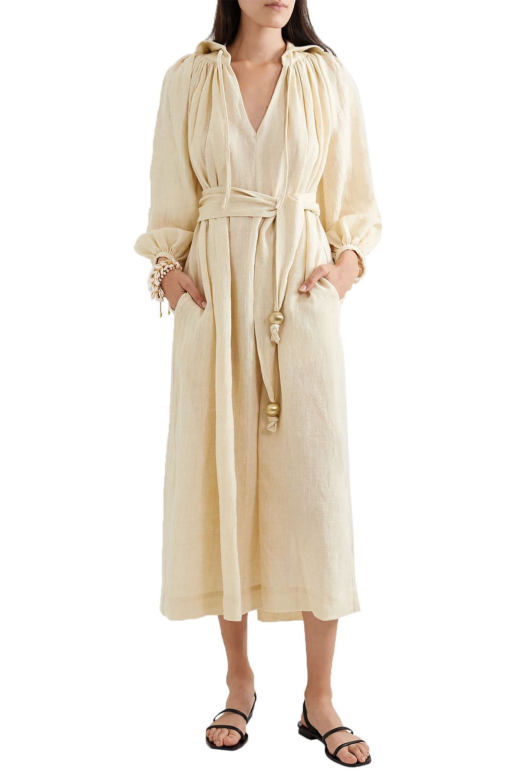 LISA MARIE FERNANDEZ Poet belted metallic linen-blend gauze midi dress