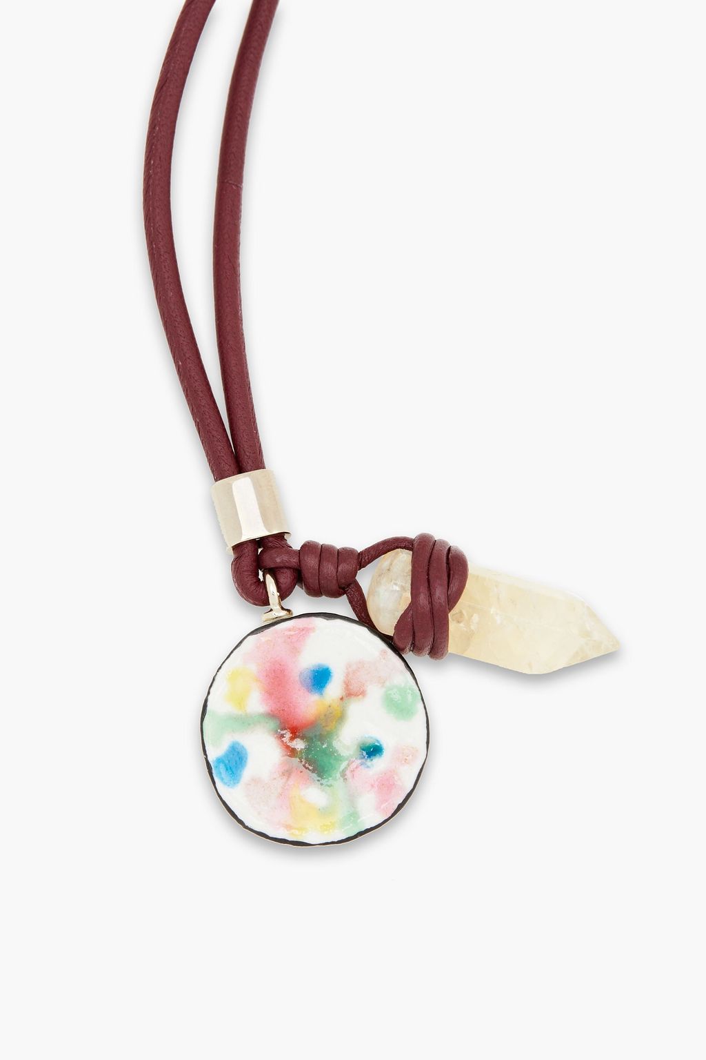 CHLOÉ Gold-tone, citrine, ceramic and leather necklace