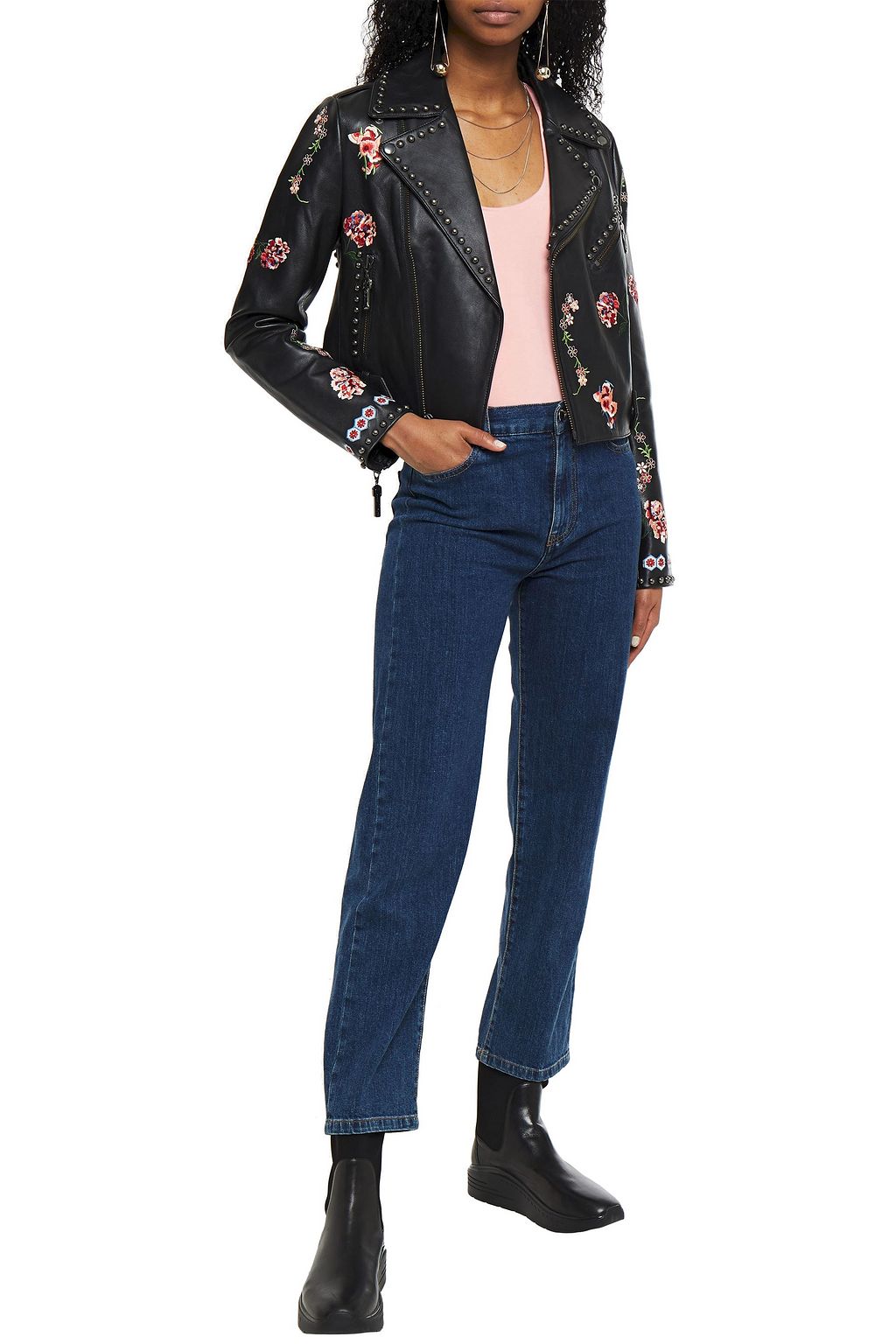 studded embroidered leather jacket