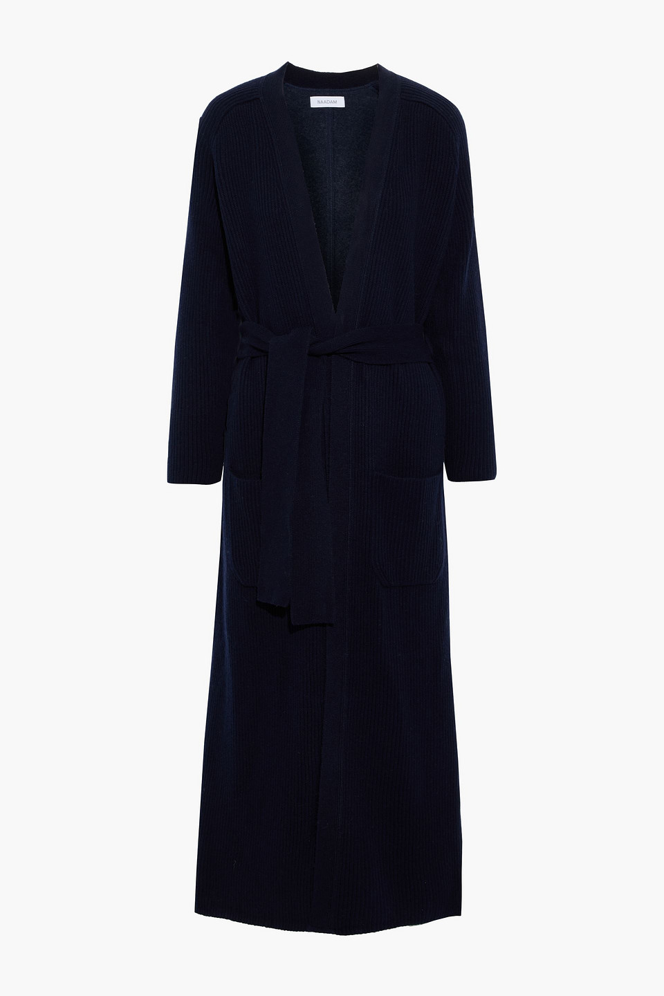 naadam - belted ribbed-knit and cotton and cashmere-blend fleece cardigan - blue - l