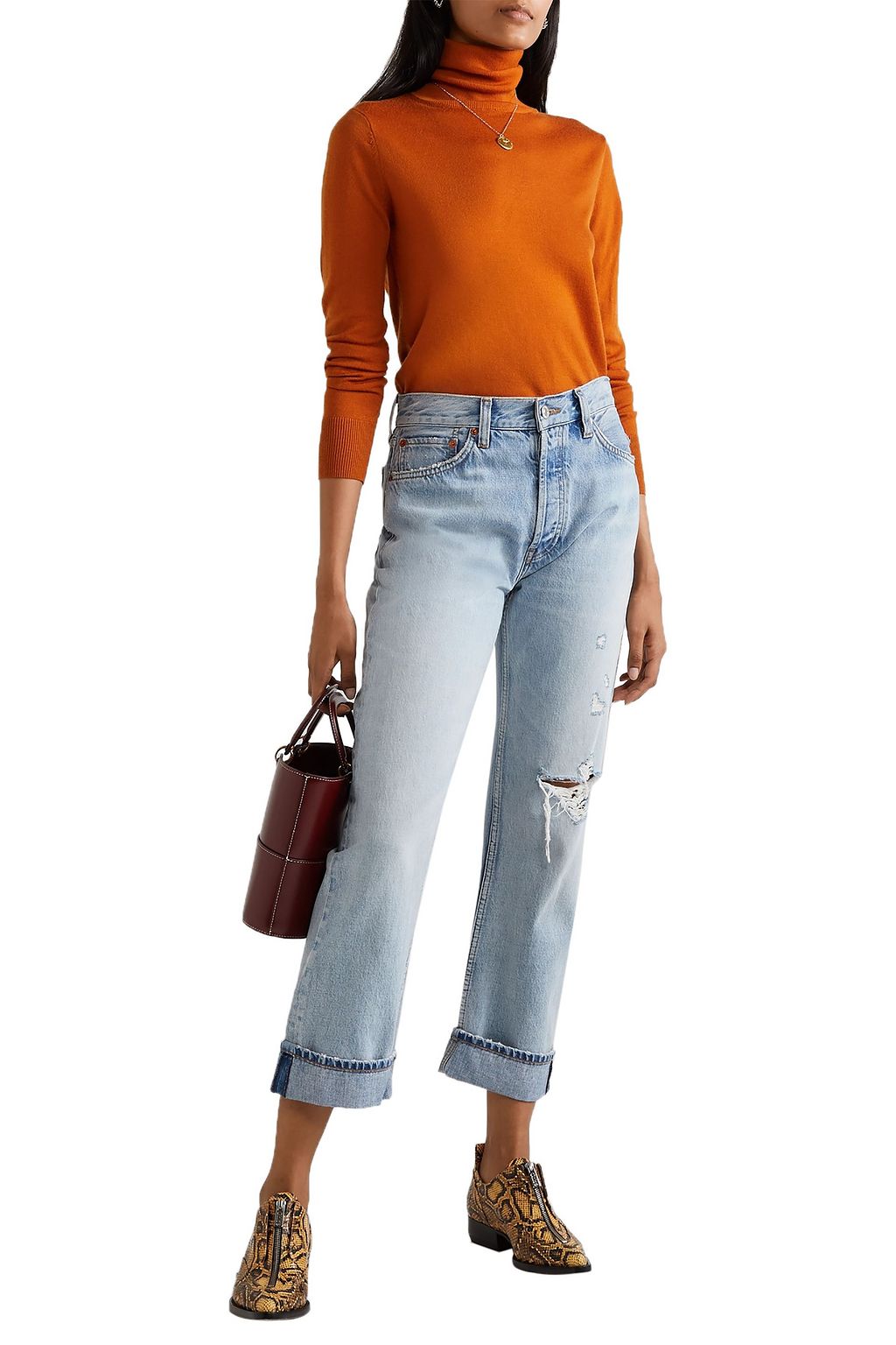 RE/DONE 90s Loose Straight cropped distressed mid-rise jeans