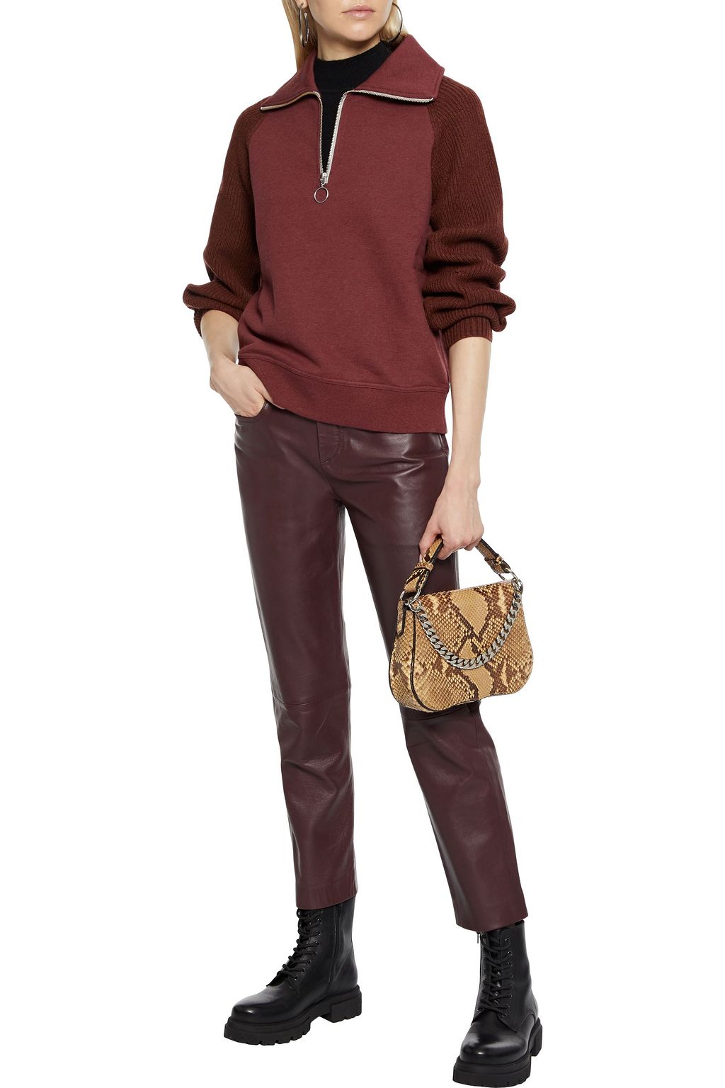 NAADAM Ribbed knit-paneled cotton and cashmere-blend fleece sweatshirt