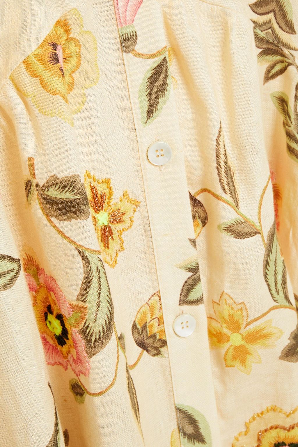 ANJUNA Asymmetric floral-print linen-gauze maxi dress