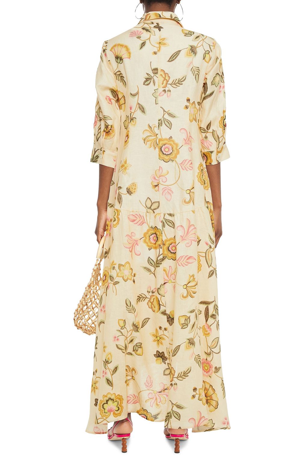 ANJUNA Asymmetric floral-print linen-gauze maxi dress