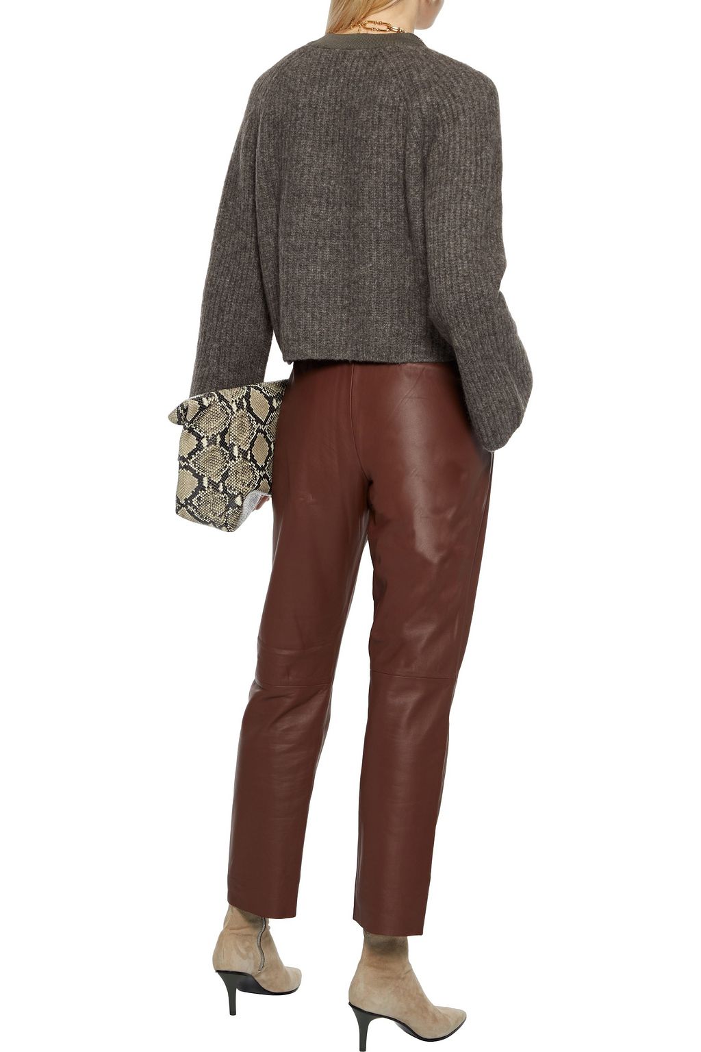 NAADAM Cropped mélange brushed ribbed-knit cardigan