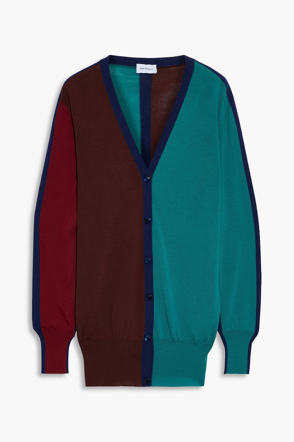 Color-block wool cardigan