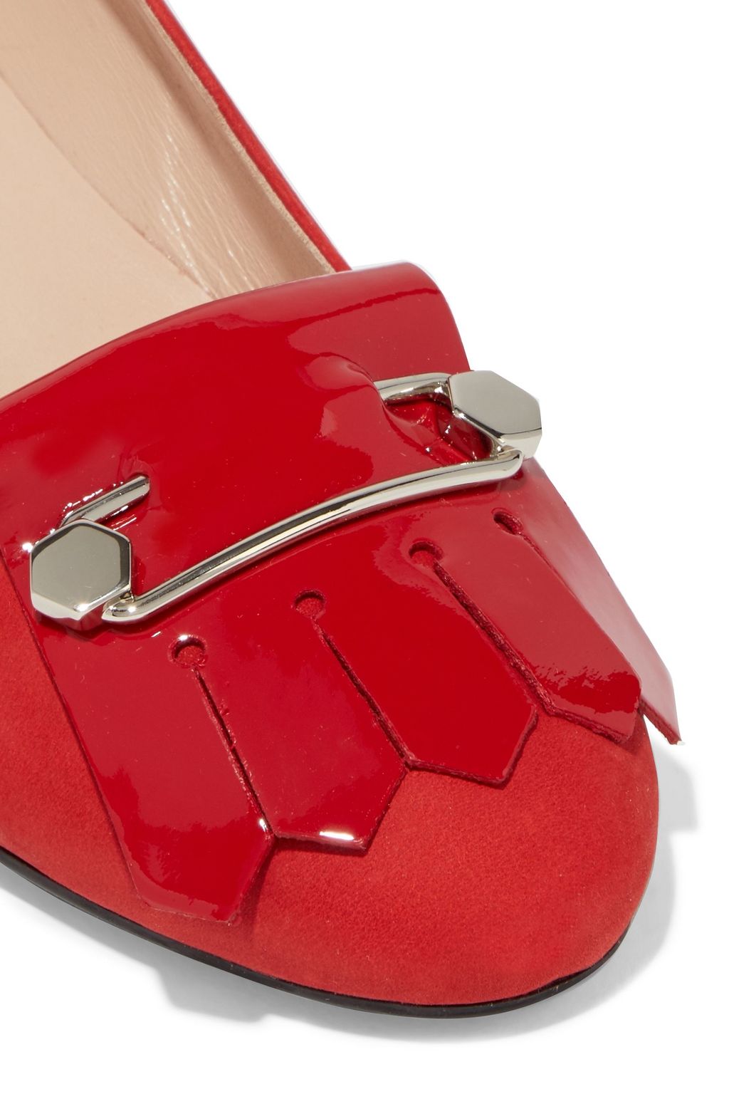 TOD'S Gomma embellished fringed nubuck ballet flats