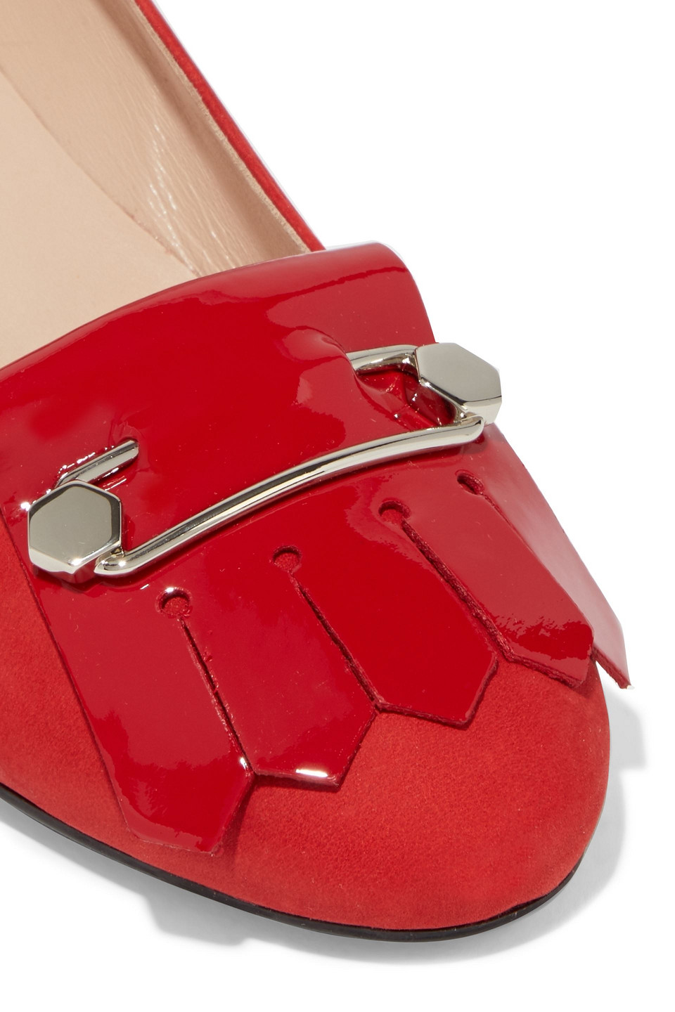 Tod's Gomma Embellished Fringed Nubuck Ballet Flats In Red