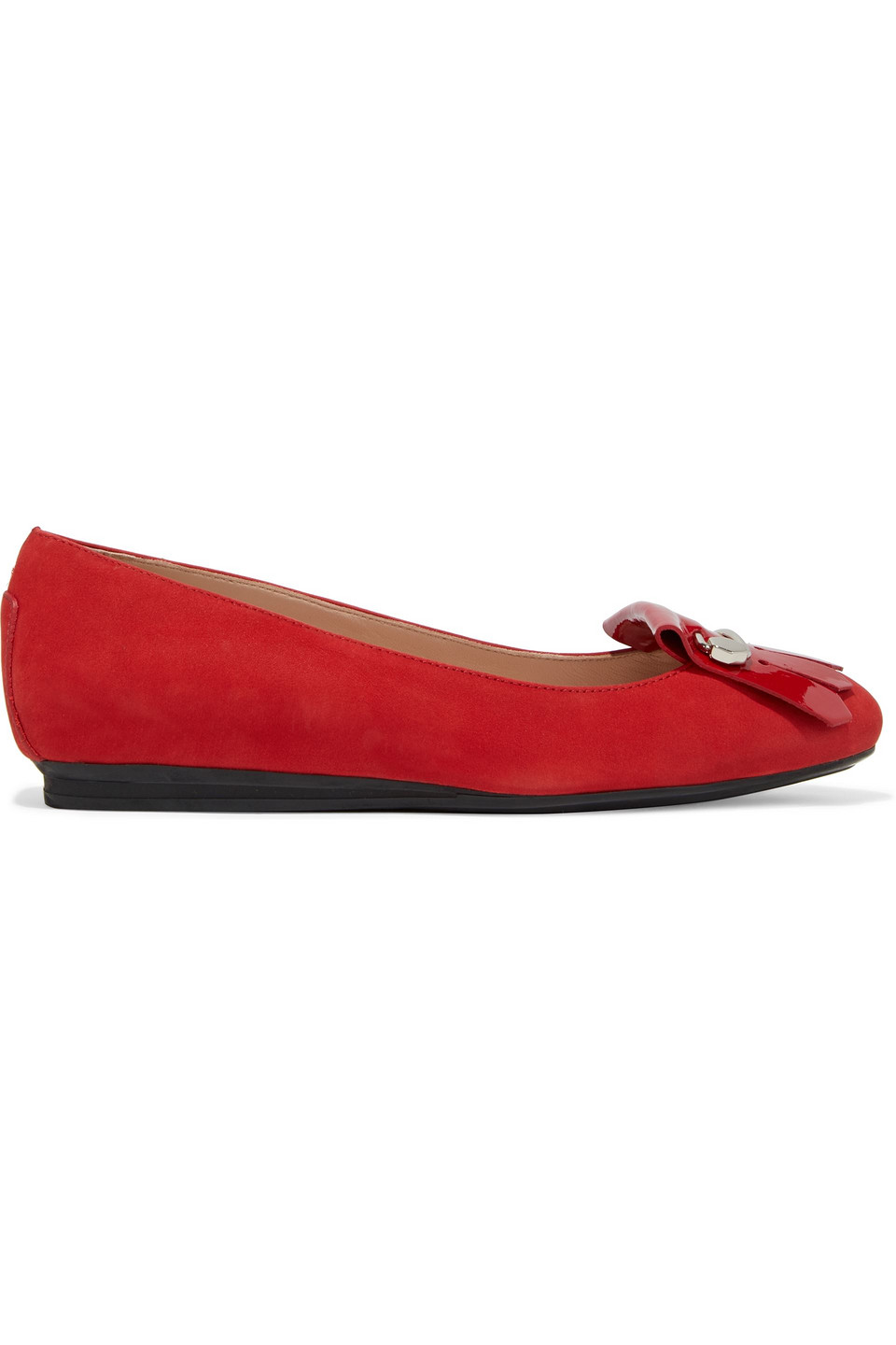 Tod's Gomma Embellished Fringed Nubuck Ballet Flats In Red