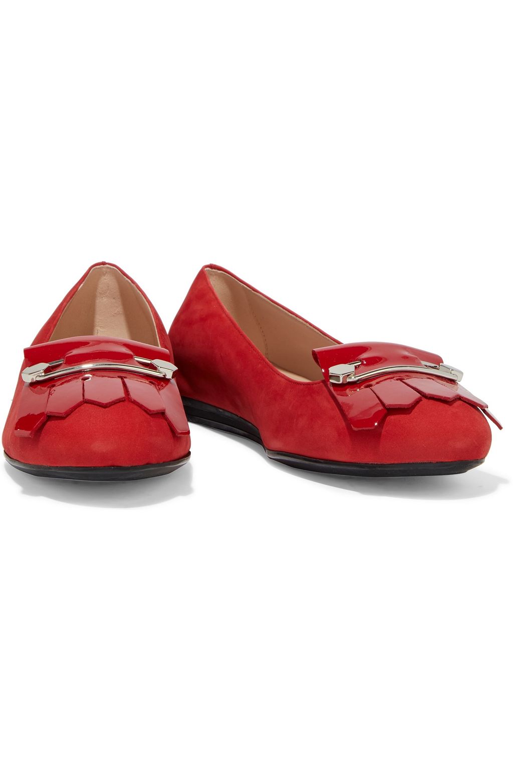 TOD'S Gomma embellished fringed nubuck ballet flats