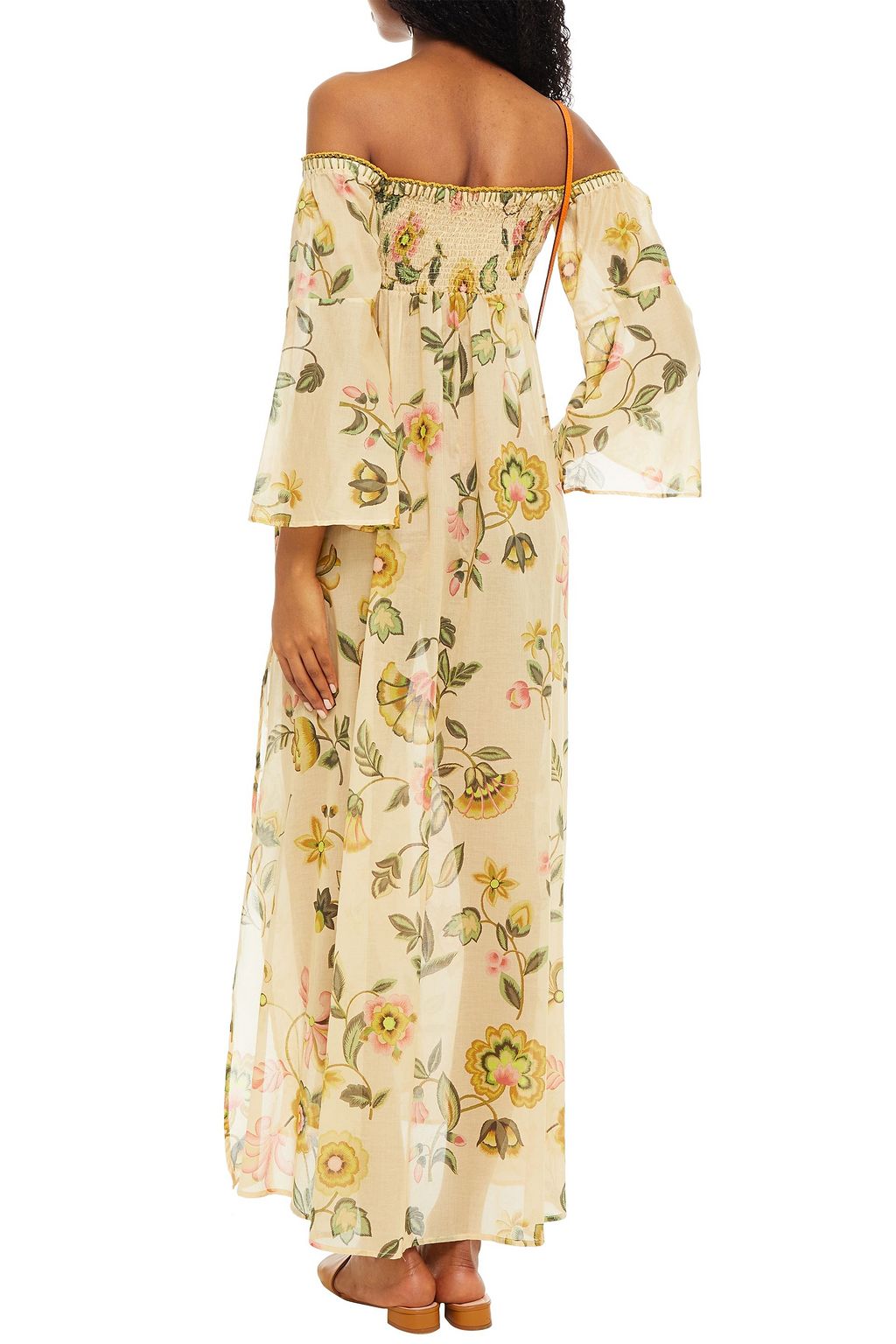 ANJUNA Gathered floral-print cotton-voile beach dress