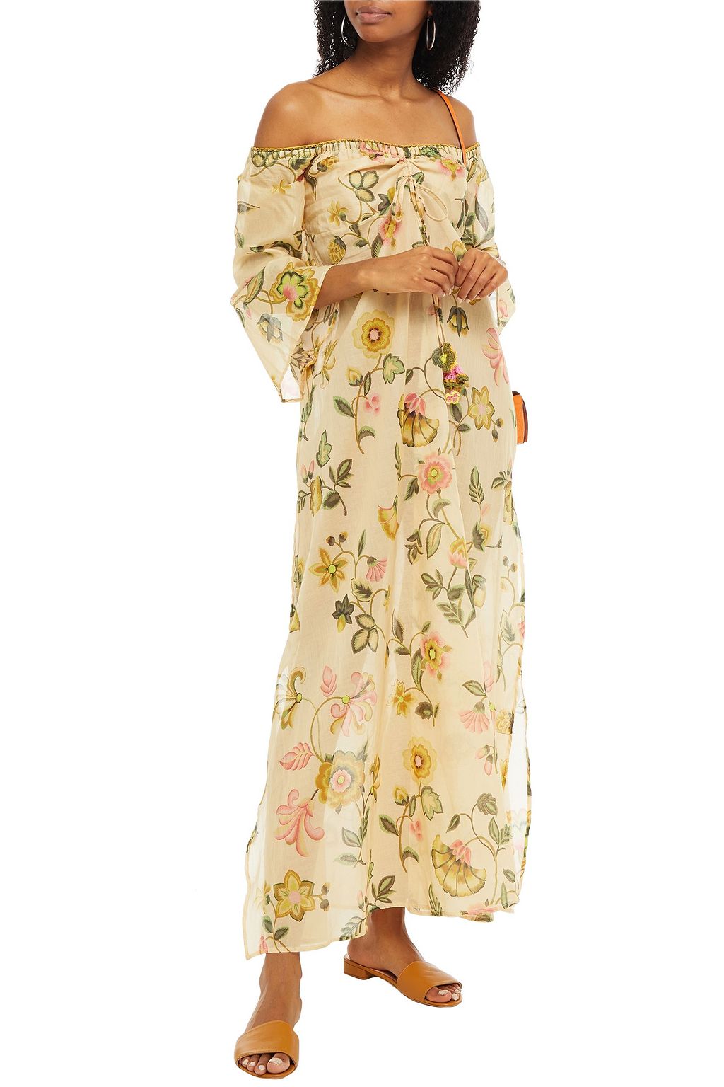 ANJUNA Gathered floral-print cotton-voile beach dress