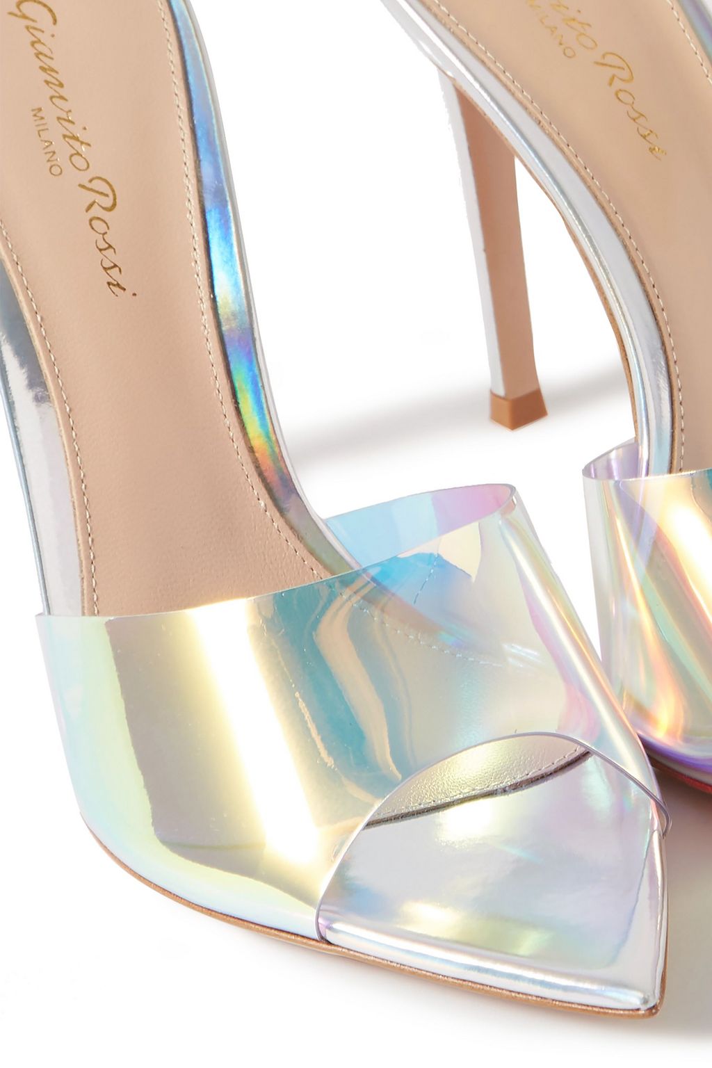 GIANVITO ROSSI 105 iridescent PVC and leather mules
