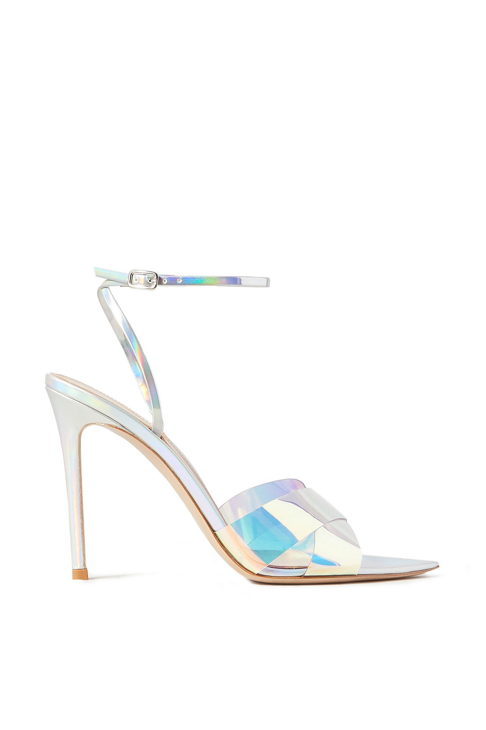 Gianvito Rossi Woman Stark 105 Iridescent Leather And Pvc Sandals Silver Size 38