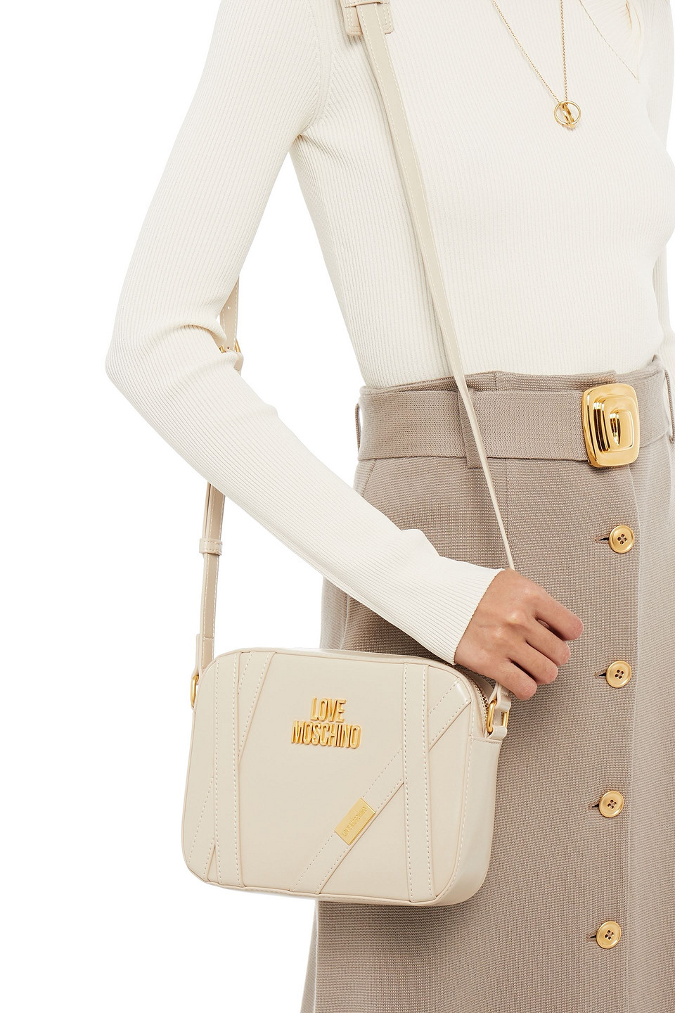 Love Moschino Logo-appliquéd Faux Leather Shoulder Bag In Ivory | ModeSens