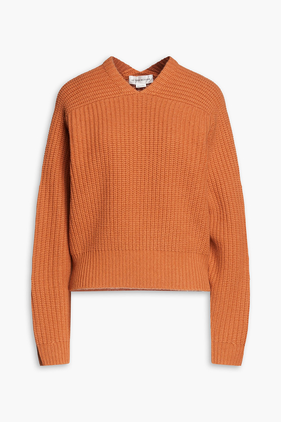 Victoria Beckham Leather-trimmed Ribbed Wool Jumper In Peach