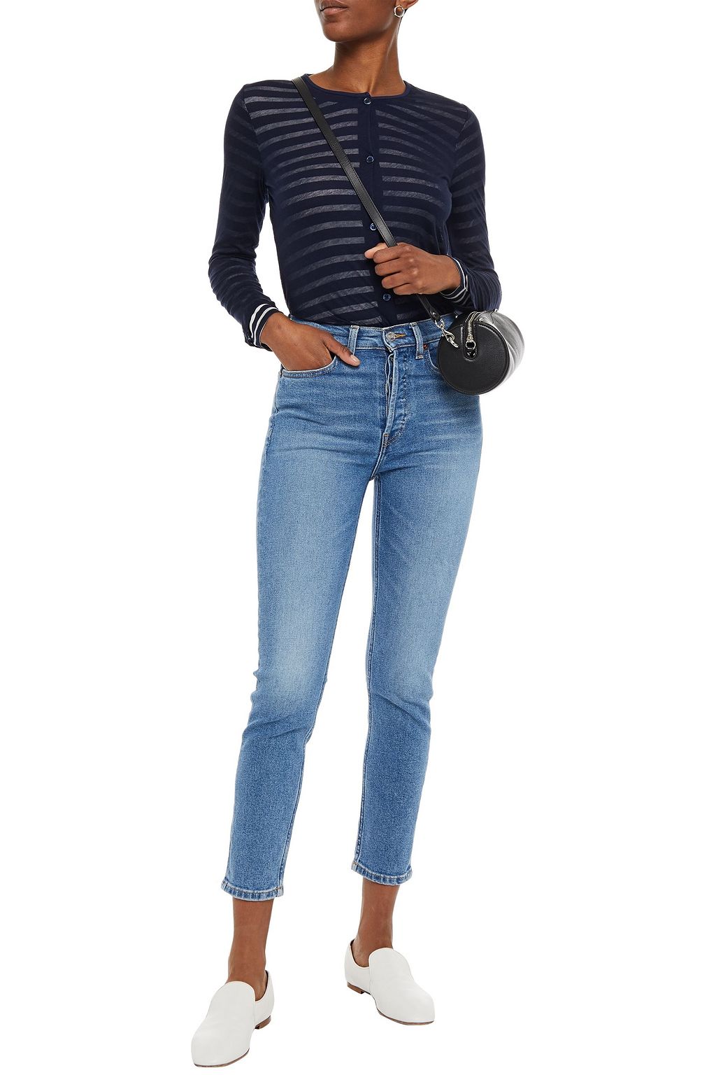 MAJESTIC FILATURES Layered button-detailed striped cotton-jersey top