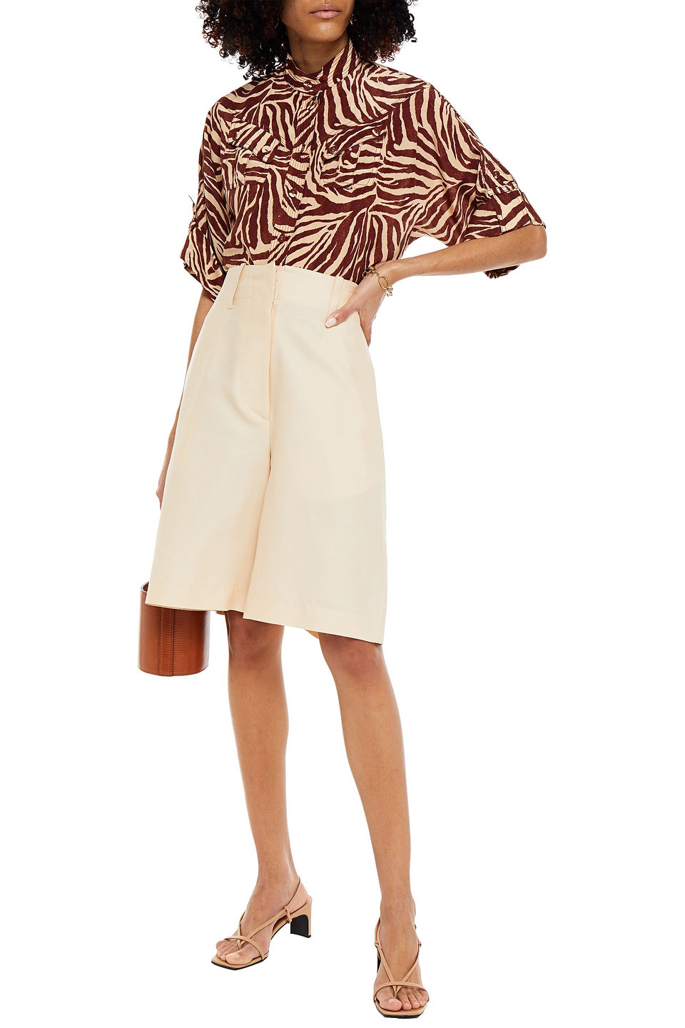 Zimmermann Topstitched Silk Crepe De Chine Shirt In Sand