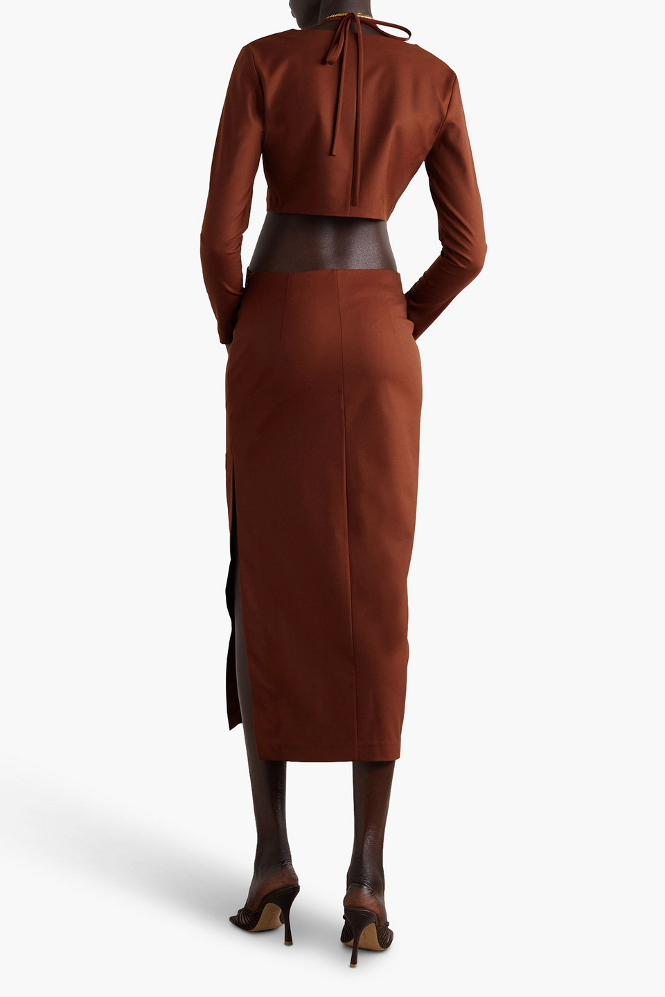 Shop Zeynep Arcay Cutout Stretch-wool Midi Dress In Burgundy