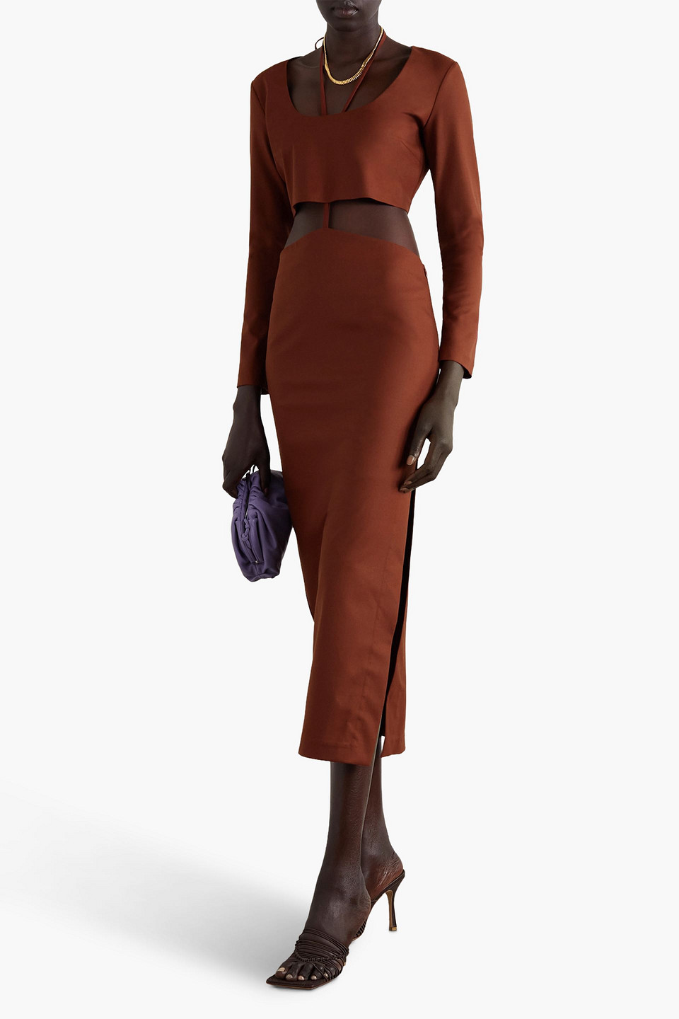 Shop Zeynep Arcay Cutout Stretch-wool Midi Dress In Burgundy