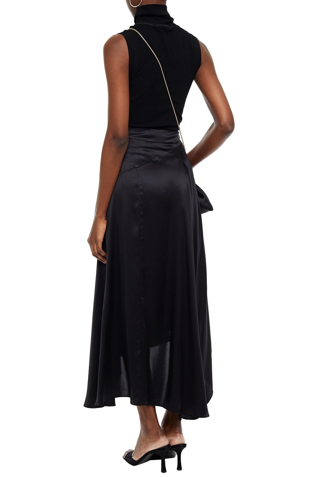LE KASHA Asymmetric silk-satin midi skirt