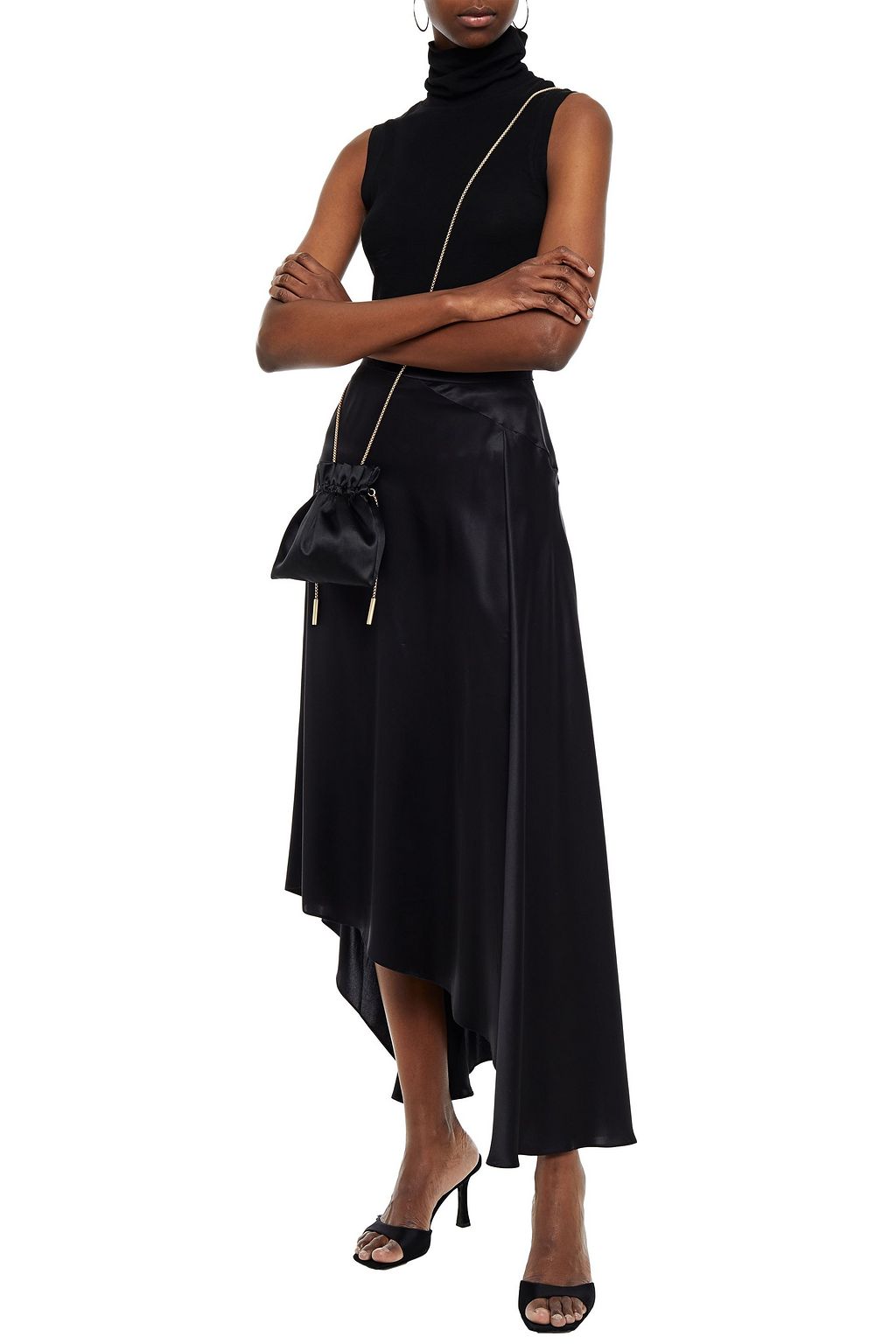 LE KASHA Asymmetric silk-satin midi skirt