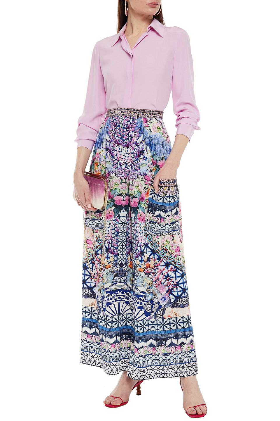 Camilla Crystal-embellished Printed Silk Crepe De Chine Wide-leg Trousers In Lavender