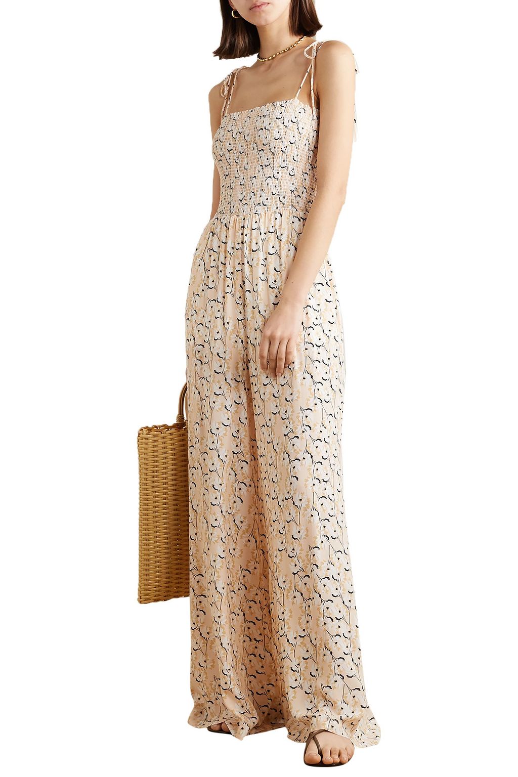 VIX PAULA HERMANNY Spring Romance shirred floral-print stretch-crepe jumpsuit