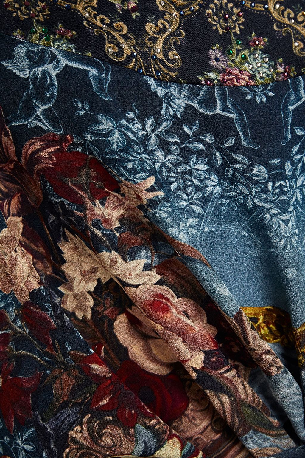 CAMILLA Hotel Boheme belted embellished printed silk-crepe blouse