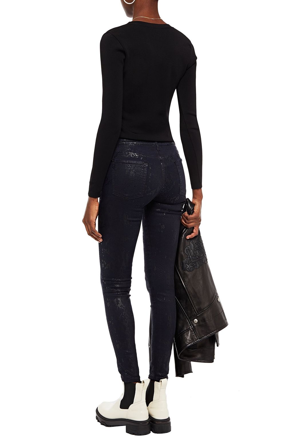 7 FOR ALL MANKIND Coated snake-print mid-rise skinny jeans