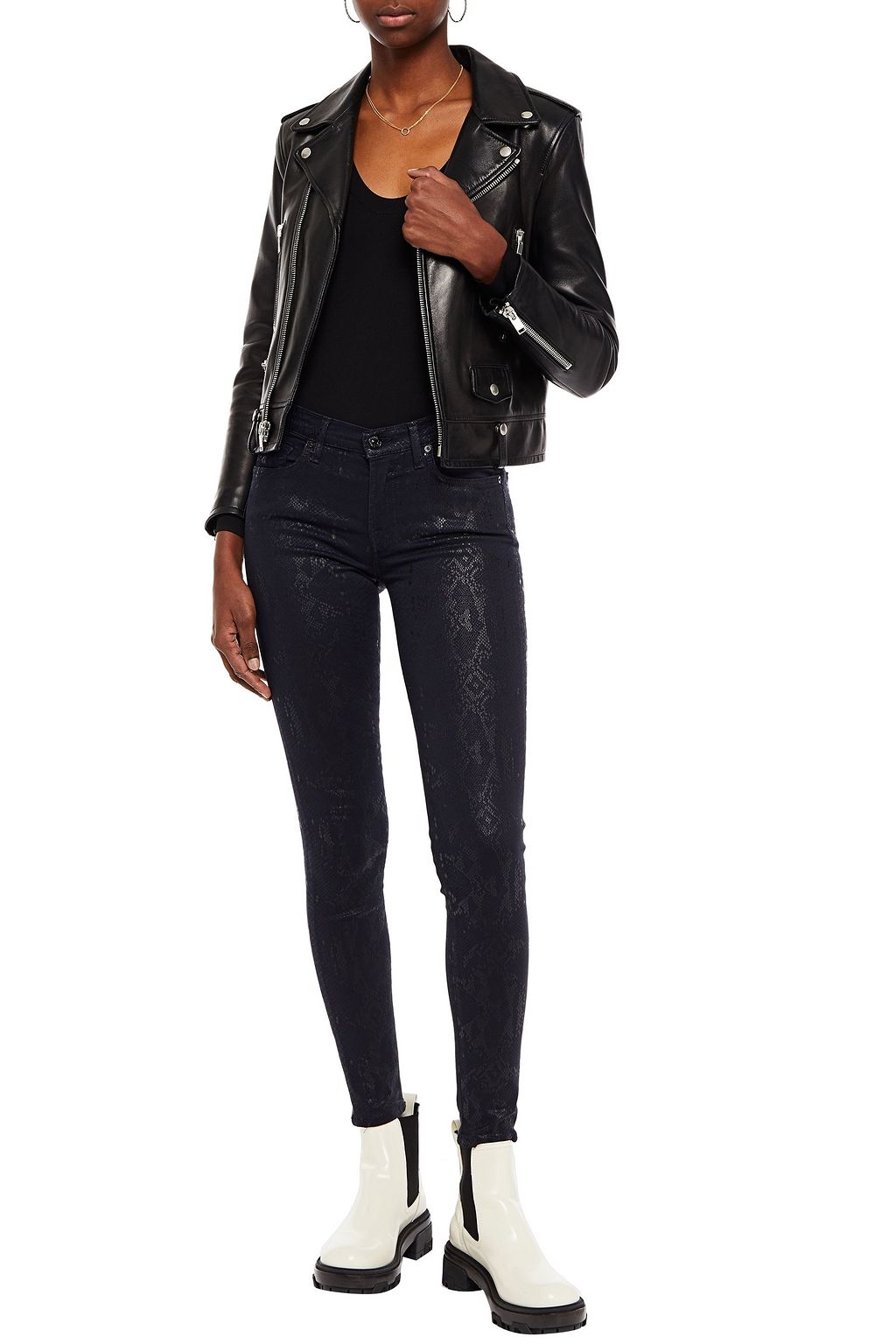 7 FOR ALL MANKIND Coated snake-print mid-rise skinny jeans
