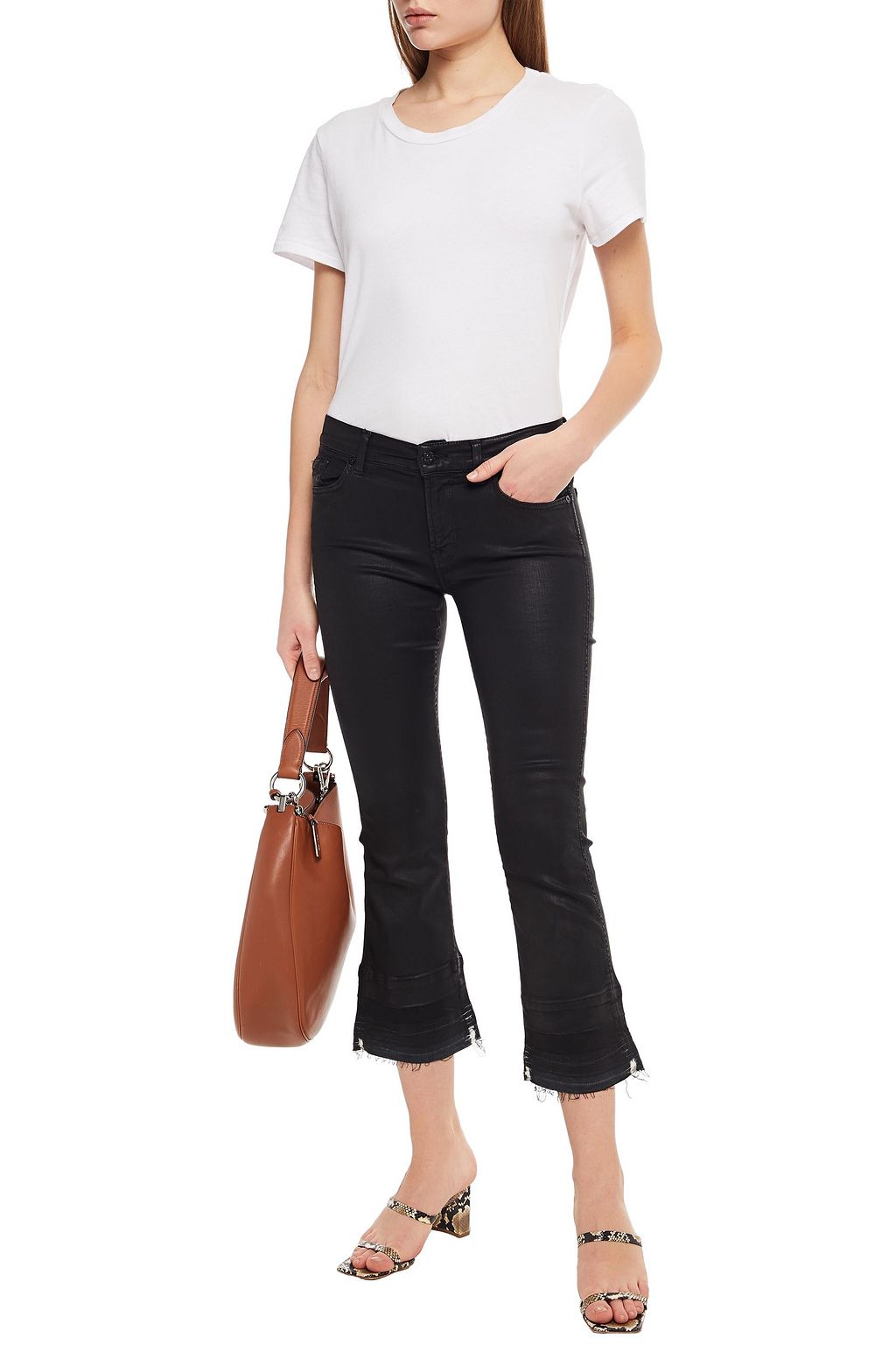 7 FOR ALL MANKIND Coated distressed mid-rise kick-flare jeans