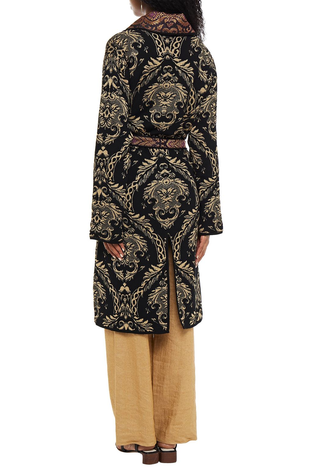 CAMILLA Belted metallic wool-blend jacquard coat