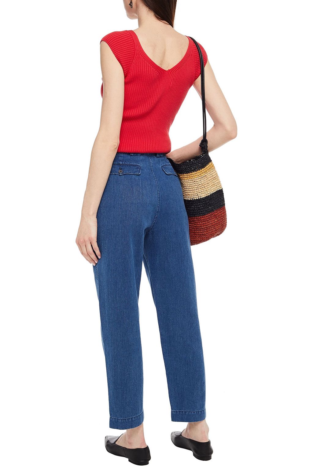 MARA HOFFMAN Jade pleated hemp and cotton-blend high-rise tapered jeans