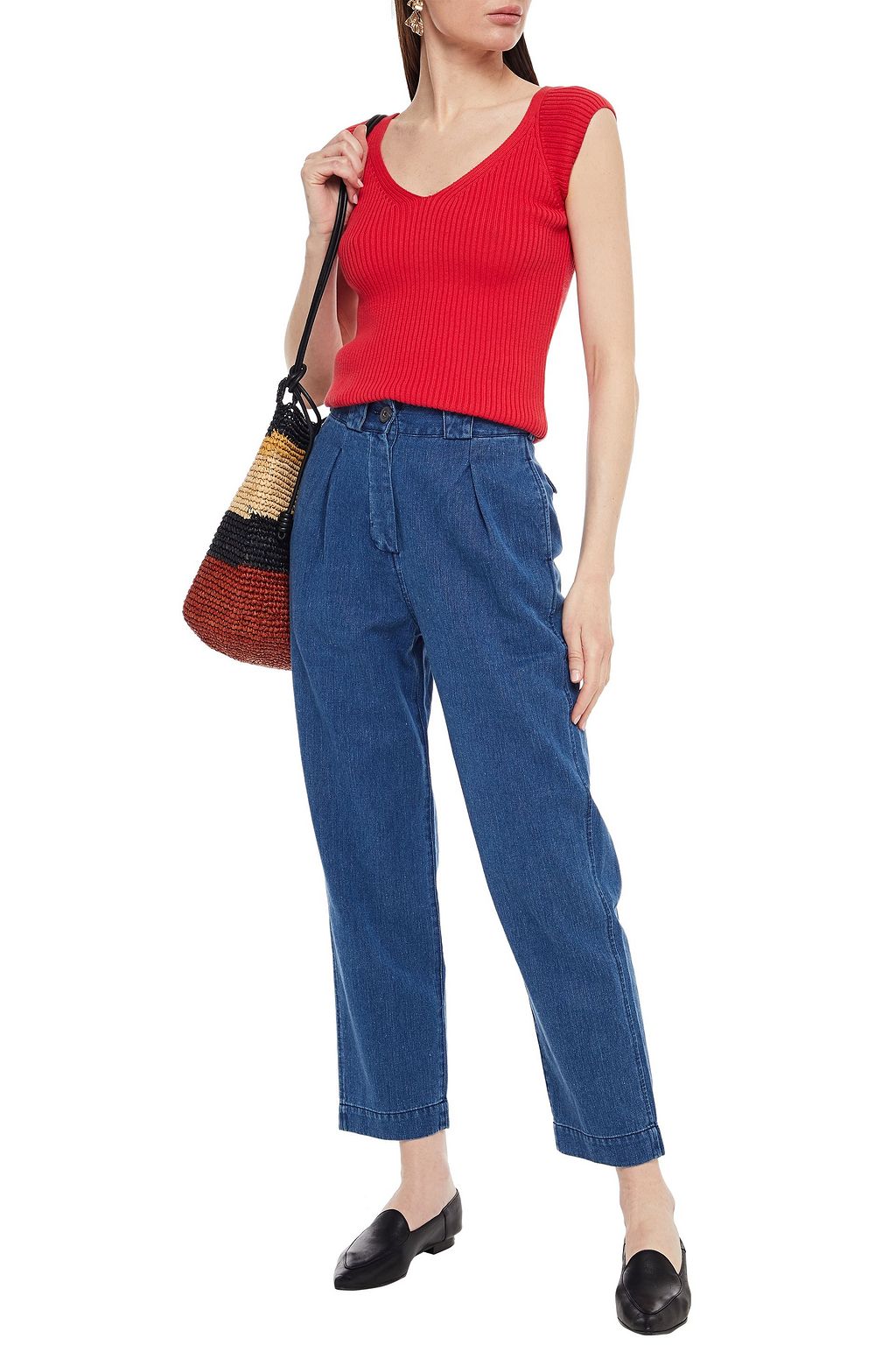 MARA HOFFMAN Jade pleated hemp and cotton-blend high-rise tapered jeans