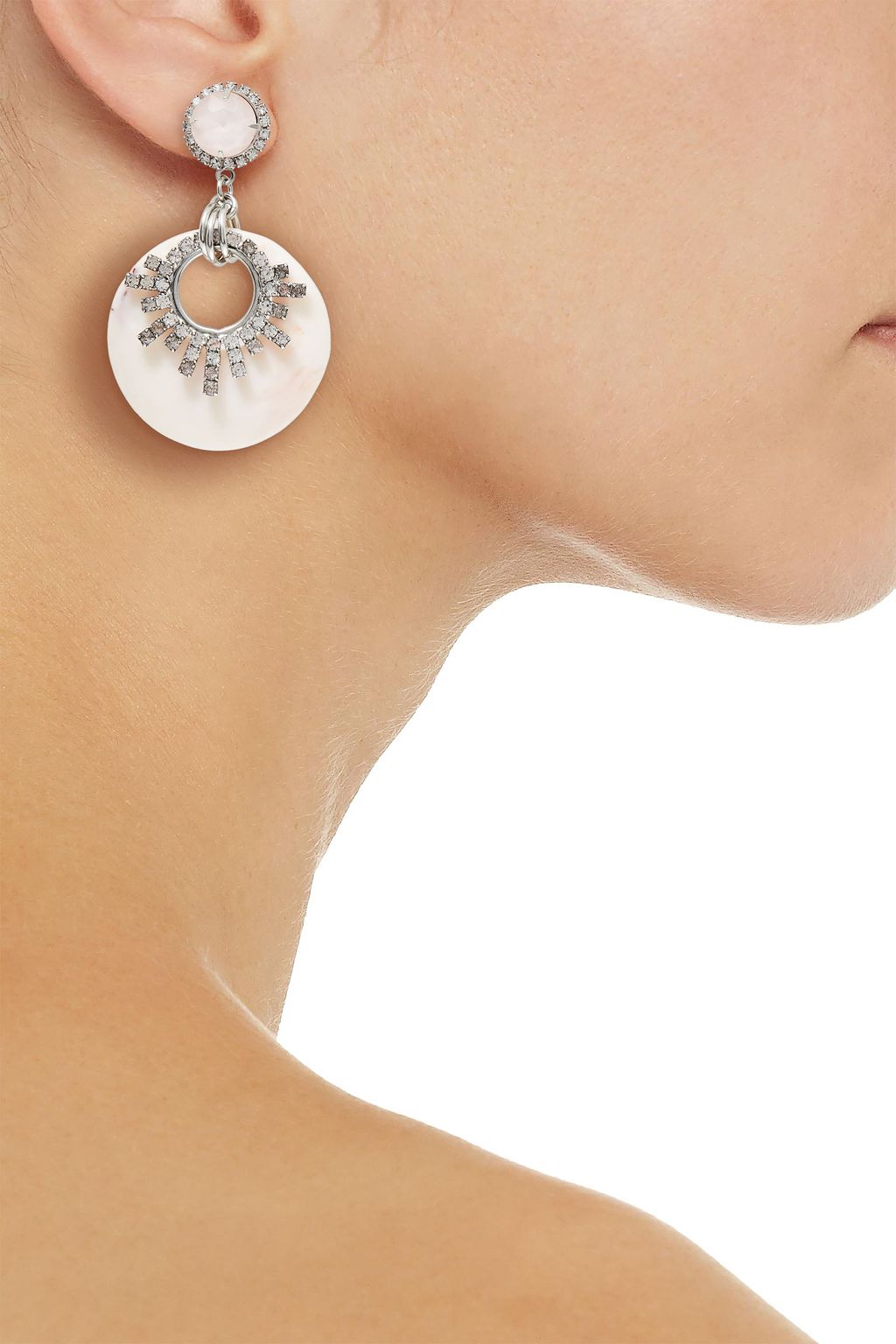 ELIZABETH COLE Rhodium-plated, crystal, glass and acetate earrings