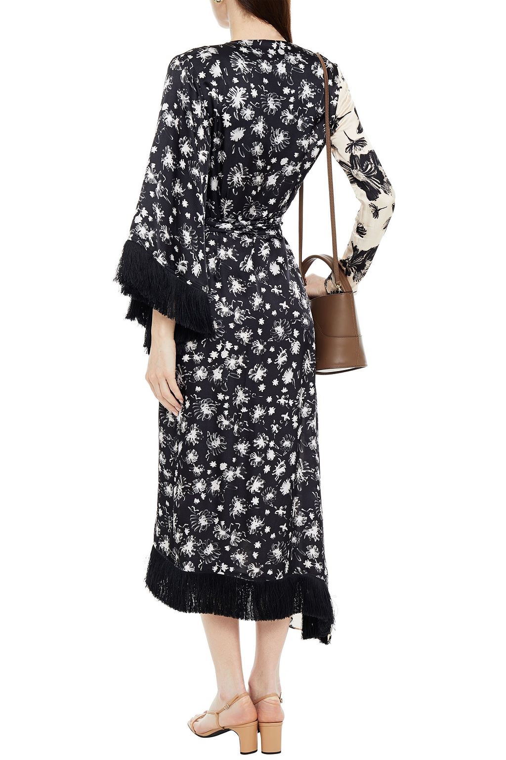 MOTHER OF PEARL Sylvie asymmetric printed hammered-satin midi wrap dress