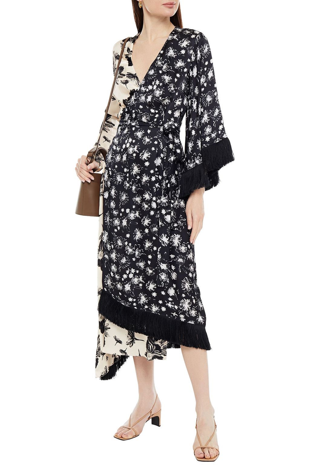 MOTHER OF PEARL Sylvie asymmetric printed hammered-satin midi wrap dress