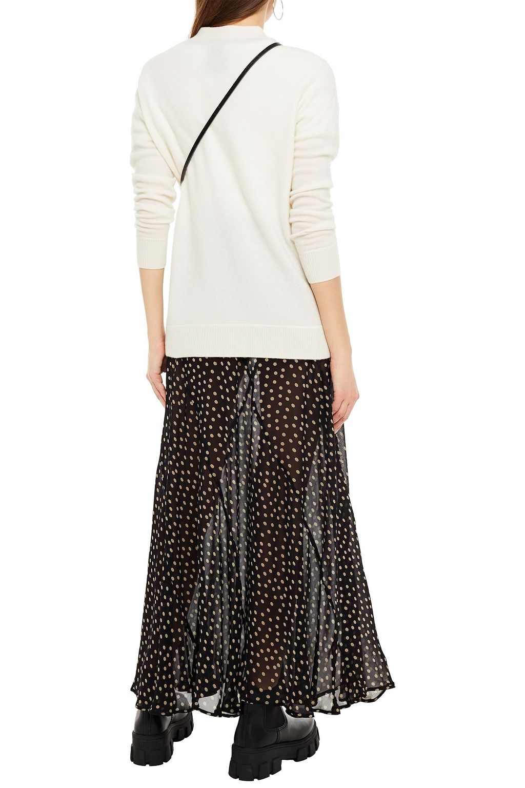GANNI Fluted polka-dot chiffon maxi skirt